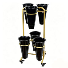 2 Layer Rolling Plant Stand Cart With 6 Plastic Buckets, Metal Shelf Cut
