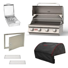 Bull Outdoor Products Outlaw 30-Inch Built-In Propane Gas Grill Bundle – Stainless Steel Outdoor Kitchen – Includes Single Side Burner, Access Door, Vent Panels & Grill Cover