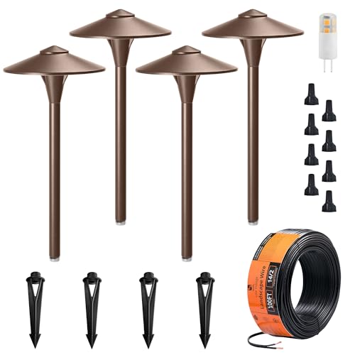 VISTA 4-Pack Cast Aluminum Landscape Path Lights, 12V Low Voltage Landscape Lighting Pathway Lights with 1.5W G4 LED Bulb for Outdoor Walkway Yard Garden Driveway