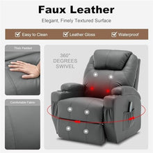 Dark Grey Upholstered Massage Heat Recliner Chair for Adults, 360° Swivel Rocking Recliner with Remote Control, Overstuffed Home Theater Seating with Cup Holder