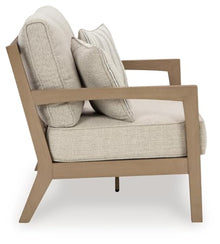 Signature Design by Ashley Hallow Creek Outdoor Loveseat with Cushion, Heavy Duty Weatherwood Frame, Nuvella High-Performance Fabric for Deck Or Patio, Driftwood, 52" W