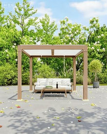 10x10FT Adjustable Aluminum Louvered Pergola – Reinforced Rustproof Frame, Hardtop Gazebo with Integrated Drainage, Wood Grain Finish, All-Weather Outdoor Shelter for Patio, Deck, Garden