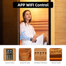amocane Wood Steam Sauna with WiFi Control, 2-3 Person Canadian Hemlock Home Sauna Traditional Luxurious Wooden Indoor Spa with 3.5KW Harvia Heater, Speaker, Rocks, Bucket (51.2"x41.34"x74.8", 220V)