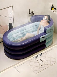 RKUVPAE Ice Bath Tub - Portable Polar Plunge Pool for Outdoor Travel, Foldable Cold & Hot Water Sauna, Deep Freeze Therapy for Adult Injuries Recovery, 140X84X74CM, Blue (Size:140X84X74CM,Color:Blue)