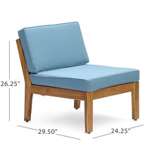 Christopher Knight Home Grena Outdoor Acacia Wood 4-Seater Sectional Set with Ottoman and Coffee Table Teak + Blue