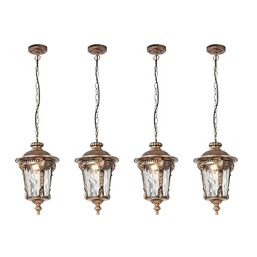 LustreVibe Retro Outdoor Pendant Light - Waterproof Ceiling Hanging Lamp for Garden, Patio, and Porch - Adjustable E27 Chandelier in Gold Finish (23 * 35cm)(Gold-23 * 35cm,4 PCS)