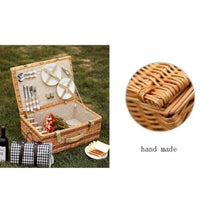 SOUQDWL 4 Person Picnic Hamper Set,Willow Picnic Basket Accessories Plates and Utensils,Perfect for Picnicking Camping Or Any Other Outdoor(Color:B)(B)