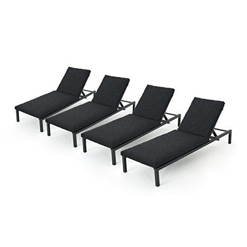 Great Deal Furniture Outdoor Mesh Chaise Lounge Set of 4 Dark Grey + Black