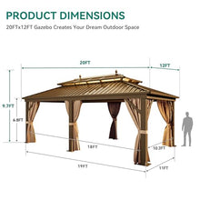 YITAHOME 12x20 ft Hardtop Gazebo with Nettings and Curtains Bronze