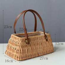 Handcrafted Willow Woven Picnic Basket with Foldable Handles, Creative Ellipse/Rectangle Design, Ideal for Outdoor Adventures
