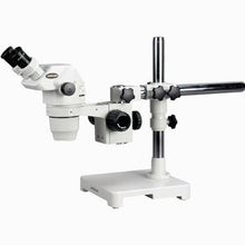 AmScope Professional Binocular Stereo Zoom Microscope with EW10x Eyepieces, 3.35X-45X Magnification, Single-Arm Boom Stand Clear