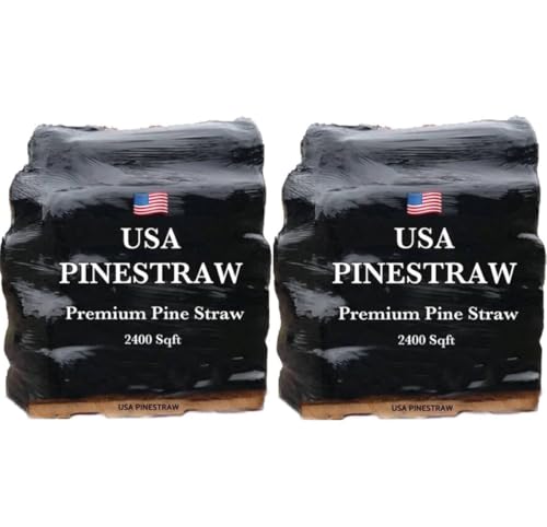 Long Needle Pine Straw Mulch - 2400 Sqft Coverage 2 Set - Premium USA Harvested PineStraw for Landscaping, Weed Control, Moisture Retention & Erosion Control - USA Pinestraw