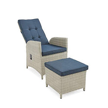 All-Weather Wicker Outdoor Recliners with Ottomans and Cushions Set of Two Beige Beach Nautical Coastal Steel Cushion Included Ottoman Weather Resistant