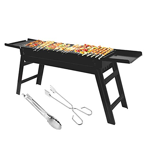 TEmkin Portable BBQ Grill Black Portable Barbecue Smoker Grill BBQ for Outdoor Cooking Camping Hiking Party Cold Rolled Iron Charcoal Grill Set,34.3"×7.9"×14.4" BBQ Grill Utensils for Bar