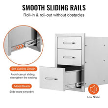 Hassyee Stainless Steel Outdoor Kitchen Drawers, Built-in Triple Storage Drawer Cabinet with Sliding Rails and Chrome Handle, Weather-Resistant BBQ Grill Island Drawer for Patio Backyard Cabinetry