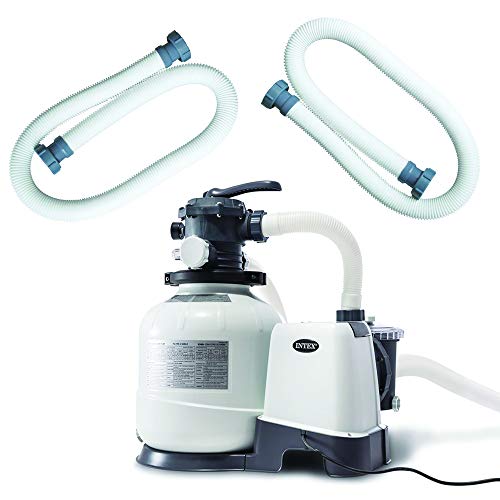 Intex Above Ground Pool Sand Filter Pump Bundled with Replacement Hose, Digital Timer and One Hydro Aeration Technology for Outdoor Use