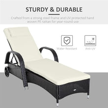 UOPYNE Outdoor Sofa, Patio PE Wicker Chaise Lounge with Wheel, Outdoor Cushioned Wicker Chaise Lounger with Adjustable Backrest, Adjustable Sun Lounger for Outside Sunbathing Camping Pool Beach