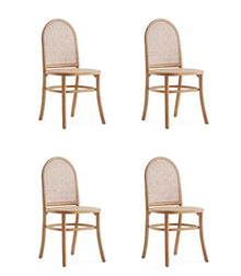 Manhattan Comfort Paragon Rattan Wicker Cane Side Outdoor Dining Chair for Dining Room, Patio, Restaurant, Bistro, Cafe and Pub in Nature and Cane - Set of 4