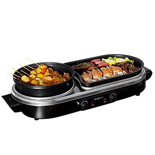 YYDS Hot Pot Large Capacity Barbecue Shabu-Roasting All-in-one Independent Temperature Control Barbecue Grill Hot Pot Shabu Grilled Electric Grill (Color : Black)