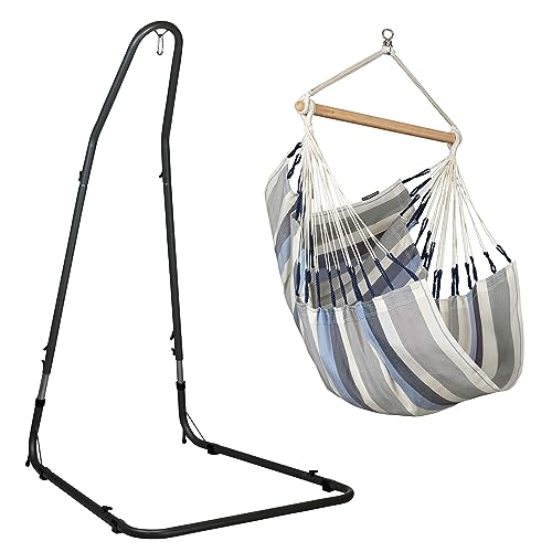 LA SIESTA® Medium Basic Domingo Hammock Chair & Steel Stand - Weatherproof, Hanging Hammock Chair with Stand - Indoor Outdoor Swinging Chair, Bedroom Porch Hammock Swing Chair with Stand - Sea Salt