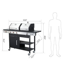3-Burner Propane & Charcoal Hybrid BBQ Grill - 37230 BTU Stainless Steel Outdoor Grill with Side Burner, Enameled Cast Iron Grids, Lockable Casters & Built-In Thermometer