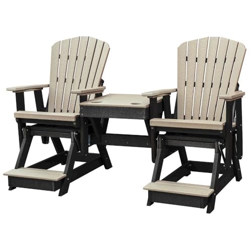 Outdoor Escape Gray Double Glider Balcony Height, 2-Seater with Center Table, HDPE All-Weather Patio Furniture, Durable Build