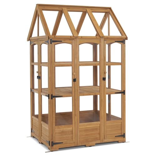 MCombo Wooden Greenhouse with Roof Vent & Lockable Doors, 0851 (Natural)