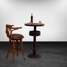 Retro Industrial 3-Piece Bar Table and Stools Set, Round Pub Table with Storage Basket + 2 Swivel Wood Bar Stools, Vintage Bistro Table Set for Home Bar, Kitchen, Patio, Cafe(One table two chairs)