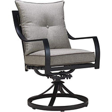 Hanover Lavallette 7-Piece Modern Outdoor Dining Set with Umbrella, 2 Swivel Rockers & 4 Chairs, Silver