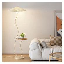 LUYOUBOZHU Floor Lamp Modern LED Floor Lamp with Marble Base & Wood Table for Bedroom(Black)
