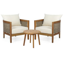 Merax Acacia Wood Wicker Club Chairs Set with Side Table Beige