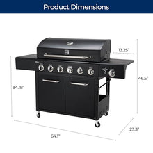 Kenmore 6-Burner Propane Gas BBQ Grill with Side Burner, 73,000 BTUs, Stainless Steel Cabinet Grill with Cast Iron Grates for Outdoor Cooking, Backyard BBQ, Patio, Large Parties (Black)