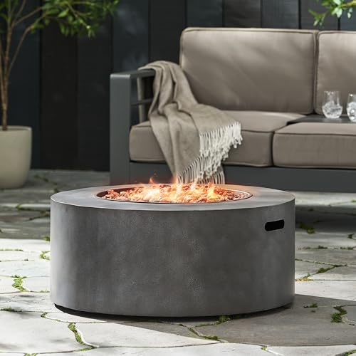 Dancongtea 32" Round Iron Fire Pit Stone Gray 40,000 BTU
