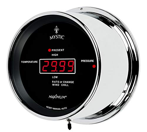 MaXimum Mystic Barometer Thermometer - Chrome Case, Black Dial