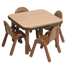 Children's Factory Angeles Baseline Preschool 30" Square Table & Chair Set Natural Wood