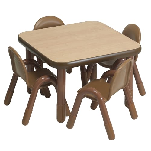 Children's Factory Angeles Baseline Preschool 30" Square Table & Chair Set Natural Wood