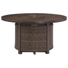 Signature Design by Ashley Paradise Trail Outdoor Round Wicker Patio Fire Pit Table, Brown
