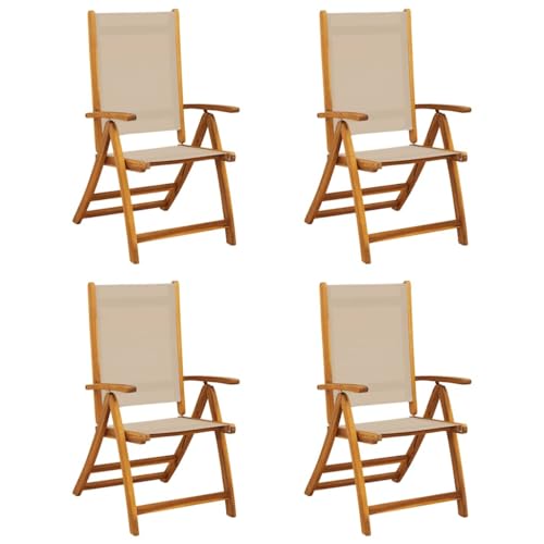KUTYWEXFM 4 Pack Folding Acacia Wood Garden Chairs Taupe