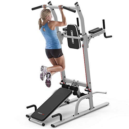 leikefitness Multifunction Power Tower Exercise Equipment Silver--With Bench