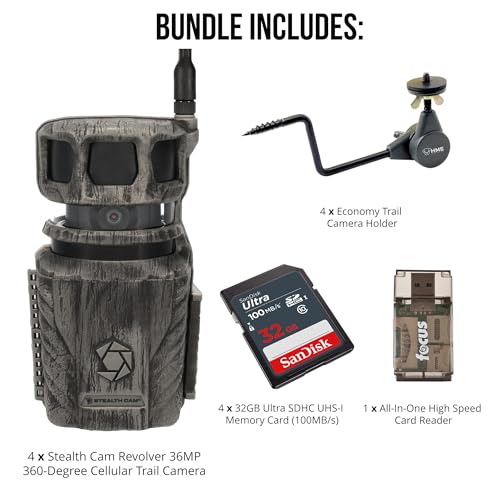 Stealth Cam Revolver 36MP 360 Degree Cellular Trail Camera Bundle Grey (13 Items)