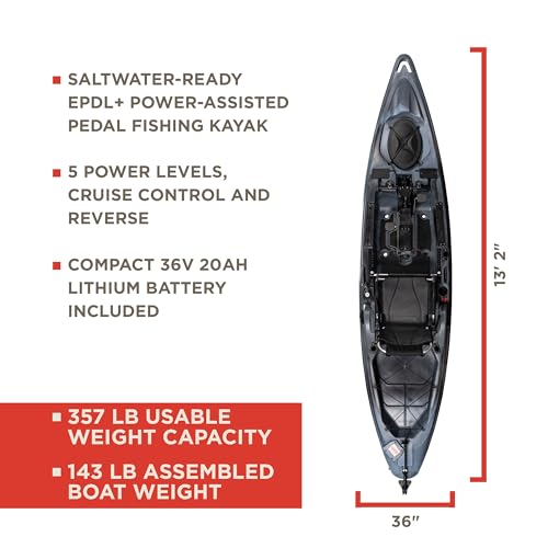 Old Town Sportsman BigWater ePDL+ 132 Power Assist Pedal Fishing Kayak Steel Camo