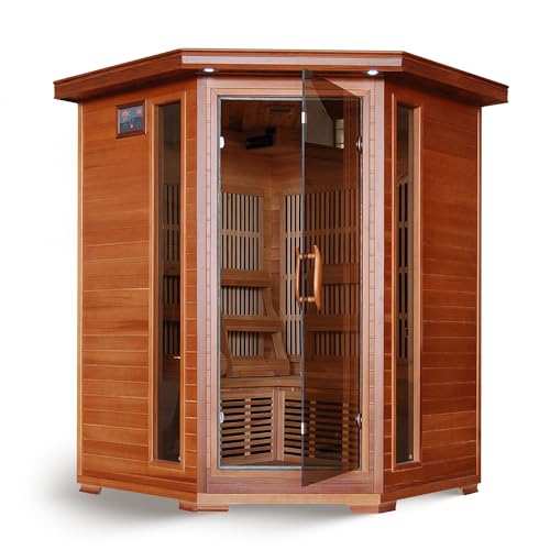 Hudson Bay 3-Person Cedar Corner Infrared Sauna with 7 Carbon Heaters