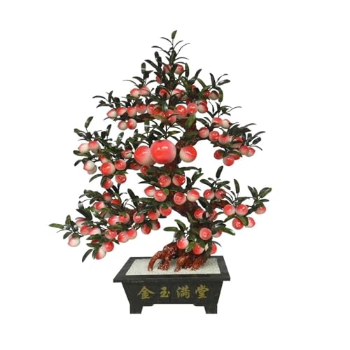 YXIANG56Q Fake Plants Peach Bonsai Ornament Office Desk Home Room Decor Jade 68-Fruit Longevity Tree Bonsai Tree