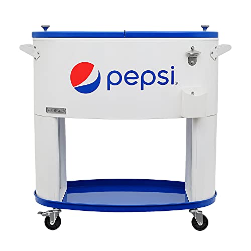 Permasteel 80-Qt Pepsi Outdoor Patio Cooler with Wheels, Large Rolling Beverage Cooler Cart for Backyard, Deck, and Outdoor Use, Portable Hard Cooler with Handles, Pepsi White