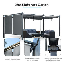 Aoodor 12 x 20 ft Outdoor Pergola with Retractable Shade Canopy, Grey