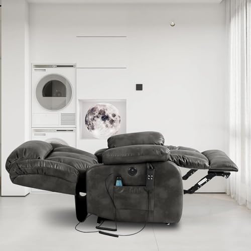 Power Lift Recliner Chair with Heat and Massage, Lay Flat Electric Recliner with USB Charge Port, Side Pocket and Remote Control, Living Room Recliner Chair for Elderly Adults