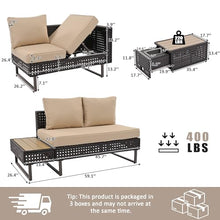 Finca ancha Boho Patio Furniture Set with Small Outdoor Table, Patio Bar Set w/Sillas para Balcon, Sillas para Patio Exterior, Adjustable Backrest, Ice Bucket Table, All-Weather Wicker (Khaki+Brown)