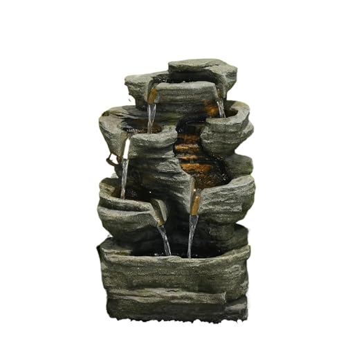 MVUYO FMURY 6 Layers of Stacked Rock Fountain Outdoor Garden Waterfall Decoration for Garden Outdoor Fountain with Light