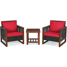 YWMLFZ 3PCS Patio Wicker Furniture Set Cushion Sofa Square Table Shelf Red