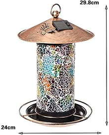 Feilx Bird Feeder,Hanging Solar LED Tray Bird Feeder,Outdoor Art Bird Feeder Metal Waterproof with Lights, Outdoor Bird Feeder